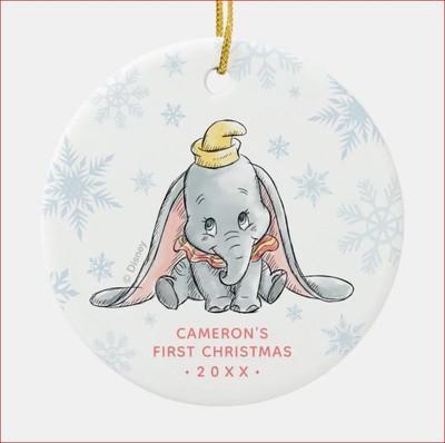 Watercolor Dumbo | Baby's First Christmas Xmas Custom 2D Ceramic Ornament 