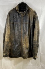 Tommy Bahama giacca pelle uomo effetto invecchiato nero marrone full zip tg 4XT