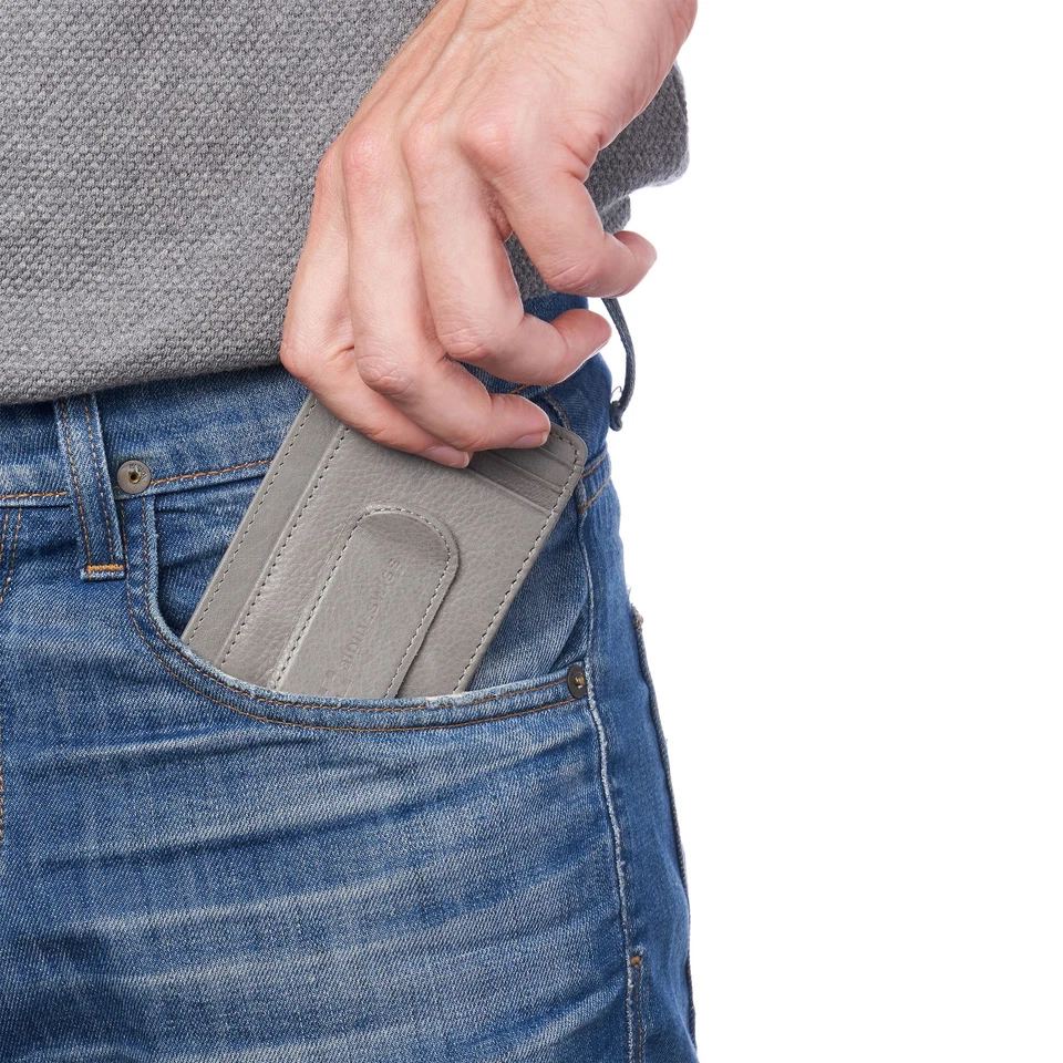 Alpine Swiss Mens RFID Money Clip Leather Minimalist Wallet Card Case ID Window - Image 3 of 4