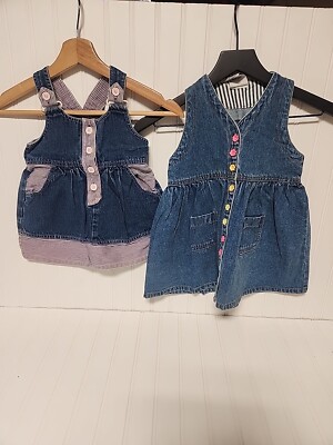 Lot Of 2 Vintage 3T Denim Jumpers Dress Used Bonjour Reckless