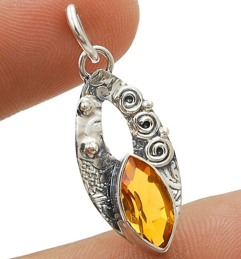 Natural Citrine Sterling Silver Pendant 1.25 Inch B7-7