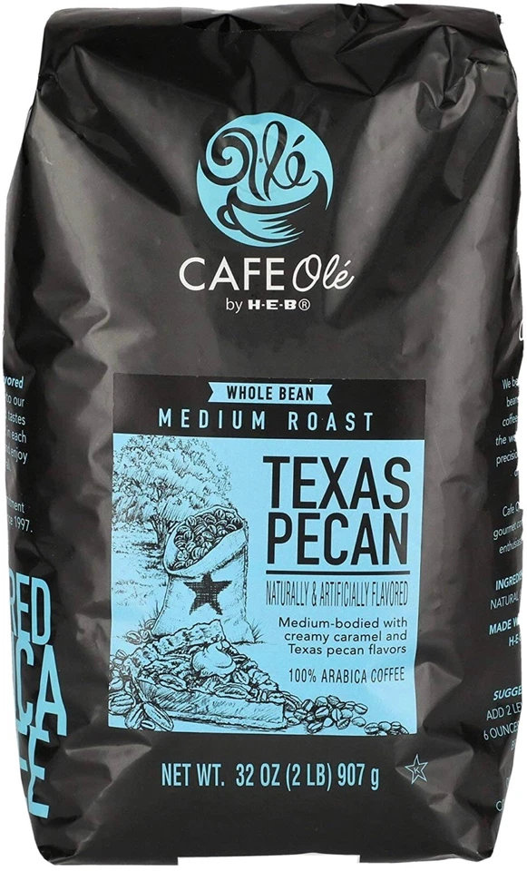 HEB Cafe Ole Texas Pecan Coffee Whole Bean 32 Oz - 2Lb Bag