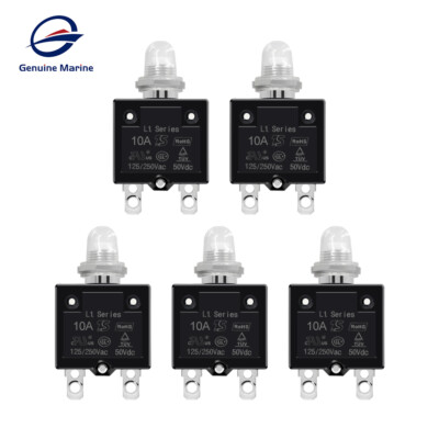 5x 10 Amp Push Button Thermal Circuit Breaker 12-50V DC 125-250V Volt AC 10A