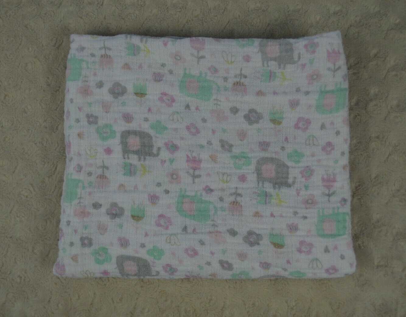 Chickpea Elephant Flower Baby Swaddle Blanket Muslin Gray Pink White Green-image