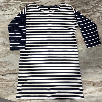 J Crew Womens Blue And White Striped 3/4 Sleeve Ponte Tunic T-shirt Dress  Med