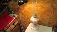 Antique Hand Painted Bristol Glass Oil Lamp