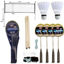 Professional Badminton Set 4 Player Racket Shuttlecock Poles Net Bag Garden Game