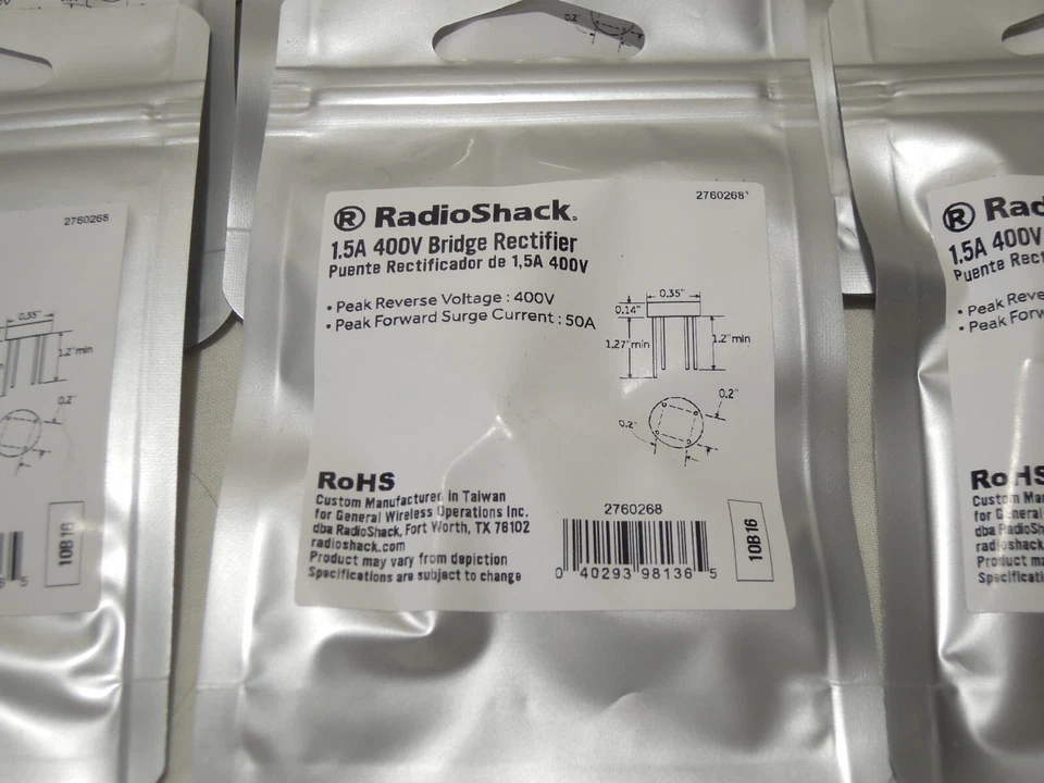 Doce rectificadores de puente de radio Shack 1,5 A 400 V #2760268 nuevos en caja Foto 2 de 2