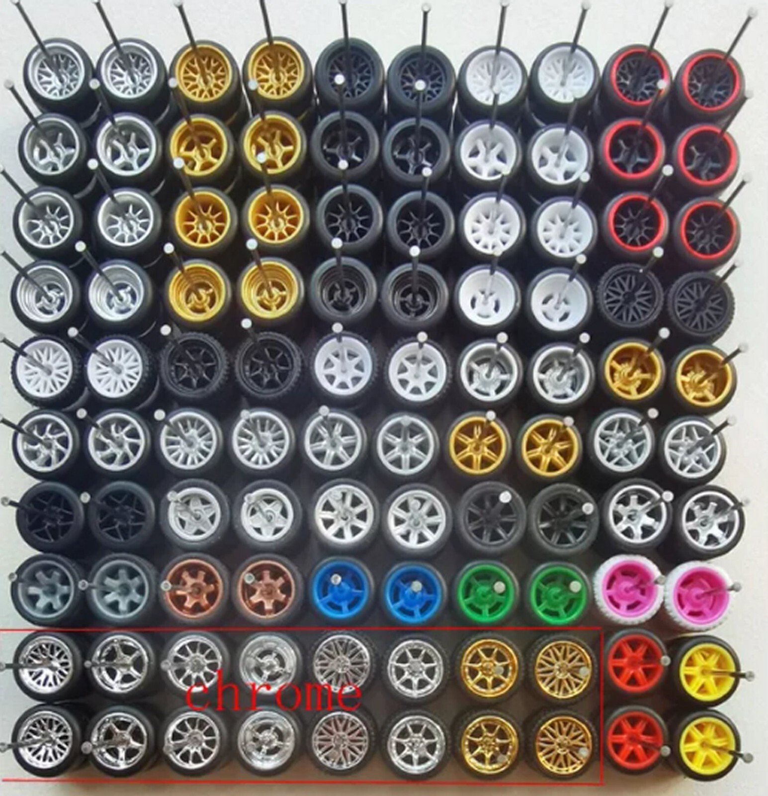 1:64 50 SETS of Custom WHEELS and RUBBER Tyres 5 spoke JDM style Fit hotwheels-image