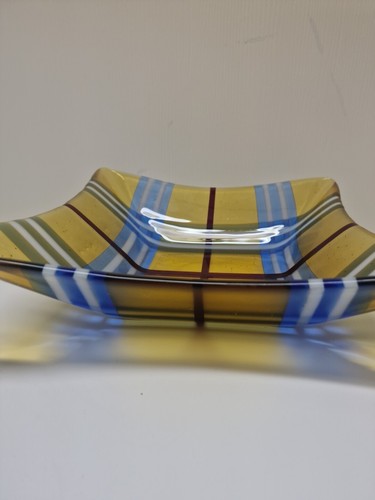 Fused Art Glass Yellow Blue Basket Decorative Plate Trinket Dish D57 - Picture 3 of 10
