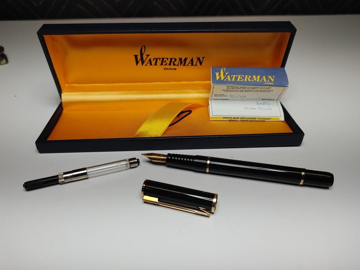 WATERMAN　　made in france VINTAGE 1989 Waterman Black Lacquer Exclusive Fountain Pen in case