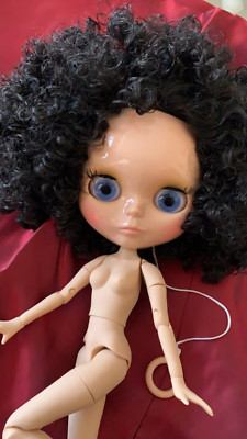 Fashion Doll 12'' Blythe Nude Joint Body Black Afro Hair Tan Skin Glossy Face Toy