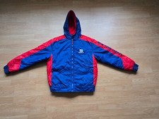 VTG NEW YORK GIANTS NFL TEAM BLUE  RED MEN'S PUFFER HOODED JACKET SIZE L