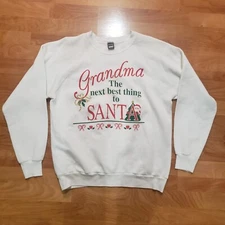 Vintage 90s USA Made Christmas Grandma Next Best Thing To Santa Sweatshirt 2XL
