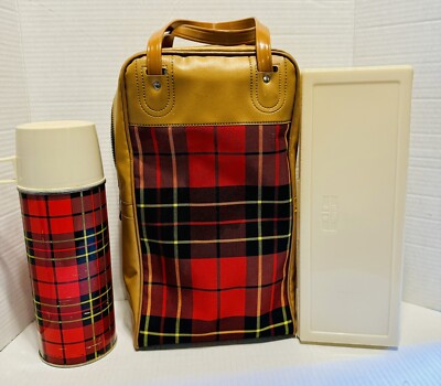 VTG Thermos Brand Tartan Plaid King Seely Picnic/Lunch/Tailgate Set 15x9x5.5 