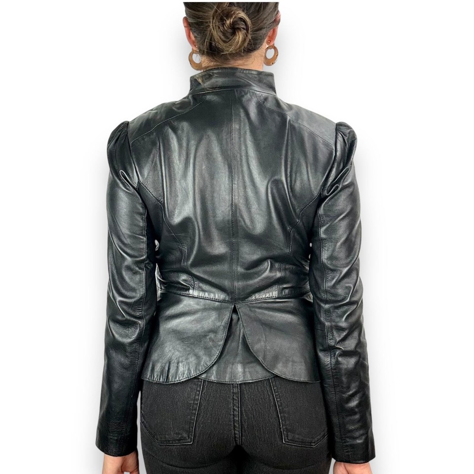 WHITE HOUSE BLACK MARKET black lamb leather ruffle cropped jacket eBay