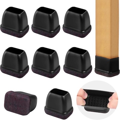 Small Rectangle Silicone Chair Leg Caps with Felt Pads, 8PCS Rectangular Chair L