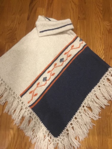 Handmade Wool Blend Native American Aztec Fringe S Small Poncho Cape Coat - Picture 2 of 6