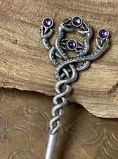 Serpent Snake Mens Womens Bun Viking Norse Silver Hair stick Comb Barrette Punk