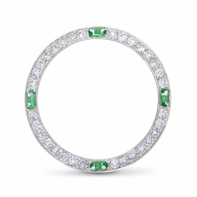 1CT Bead Set Diamond Bezel 18KW Fits Rolex Date, Datejust, Pres With Emeralds
