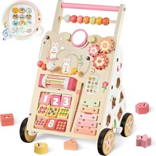 Baby Push Walker, Wooden Baby Walker with Wheels, Montessori Activity Center ...
