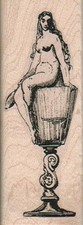 Nude On Goblet 1 1/4 x 3 1/4" Mounted Rubber Stamp, Lady Stamp