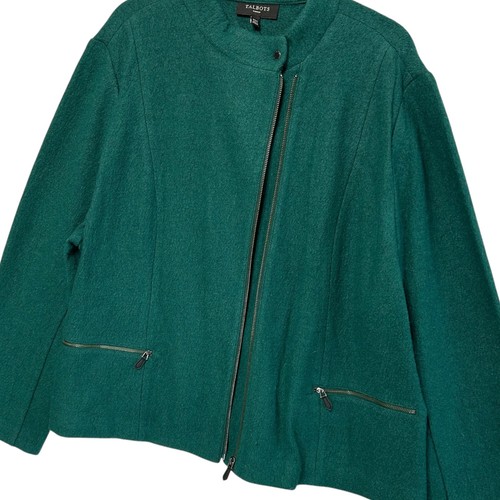 Talbots Wool Blend Asymmetric Zip Jacket NWT Women's Sz 24W Forest Green Artsy - Picture 4 of 6