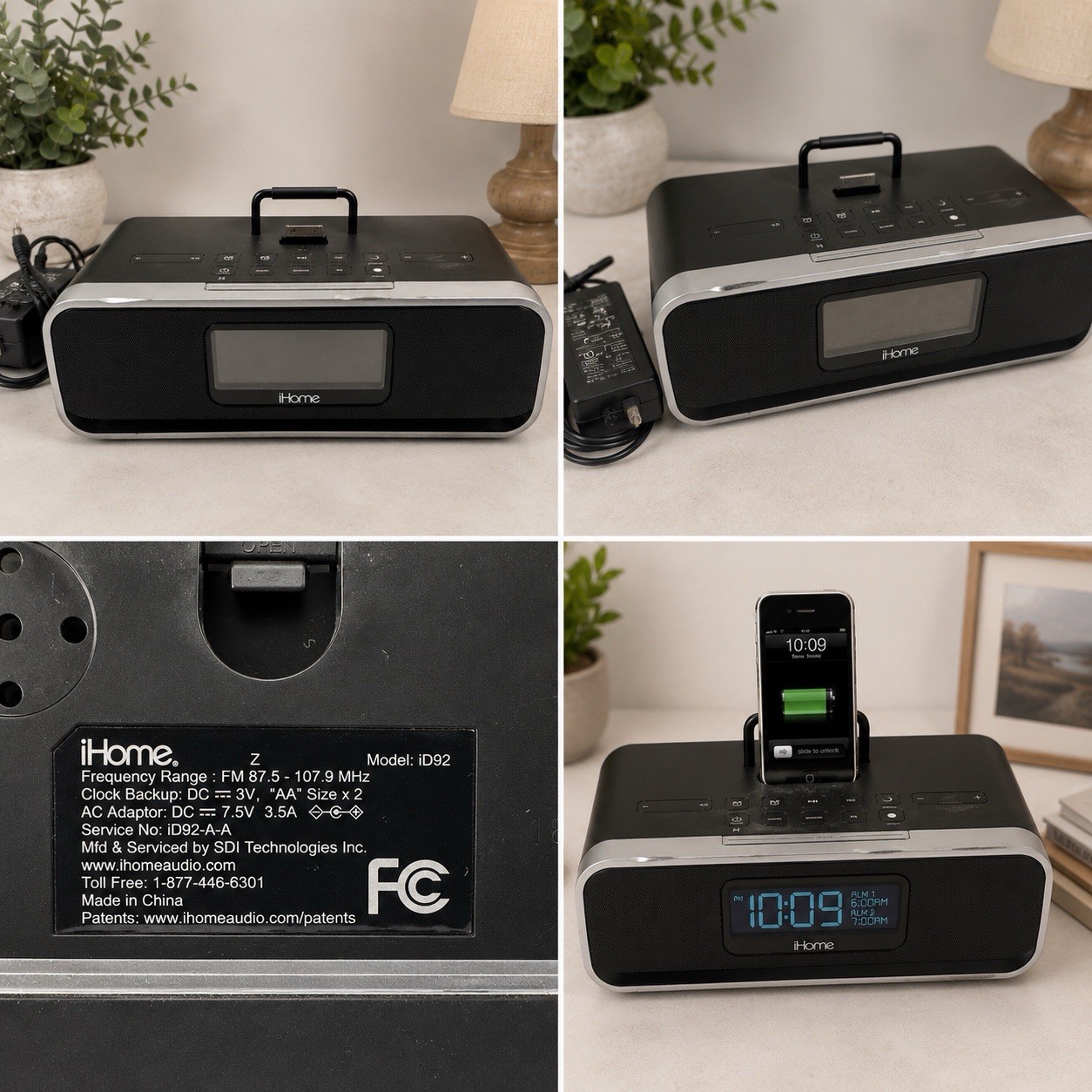 iHome iD92 Dual Alarm FM Clock Radio iPhone iPod iPad Dock Speaker Tested