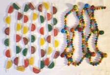 Vtg Christmas Tree Strands Garland 2 Totaling 15 Ft. Fruit, Gumballs with Bells