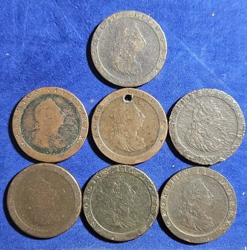 Lot of 7 x  1797 George III Cartwheel Penny Coins 
