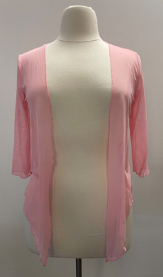 Women Sheer Mesh Bolero Shrug  Open or Tie Front 3/4 Sleeve Cardigan Pink Medium
