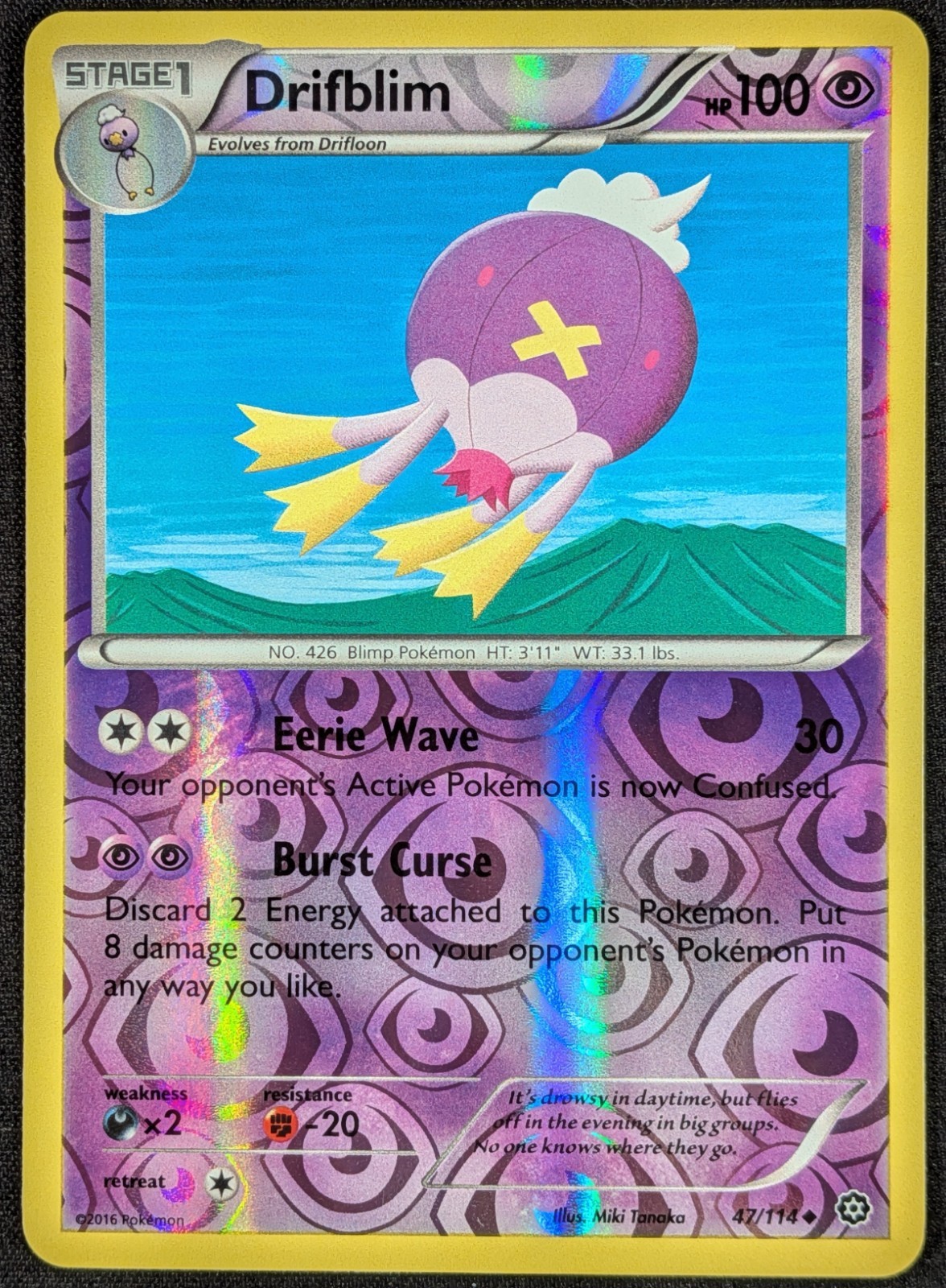 Drifblim 2016 XY Steam Siege Reverse Holo Pokemon Card 47/114 (NM)