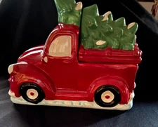 Old East Main Co. Cookie Jar - Red Pickup Truck with Tree - Christmas Decoration