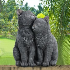 Black Cat Statue for Garden Couple Kitten Figurines Decor Resin Cat Sculpture...