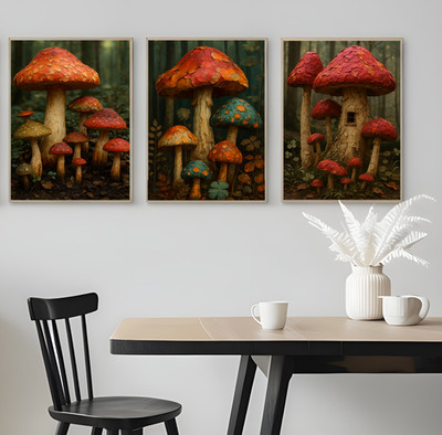 3er Set Gemälde rote Fliegenpilze Botanik Poster Kunstdruck A3 A4 A5