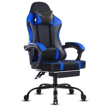 Ergonomic Gaming Chair Office Computer PU Leather Svivel Footrest Lumbar Recline