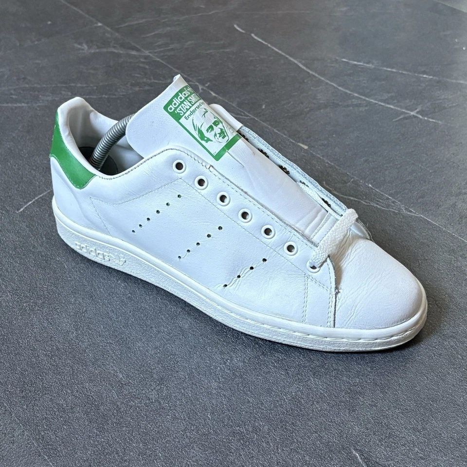 Adidas Stan Smith UK7.5 vintage anni 80 made in France nuove OG 80s bianco verde rare - Immagine 3 di 4