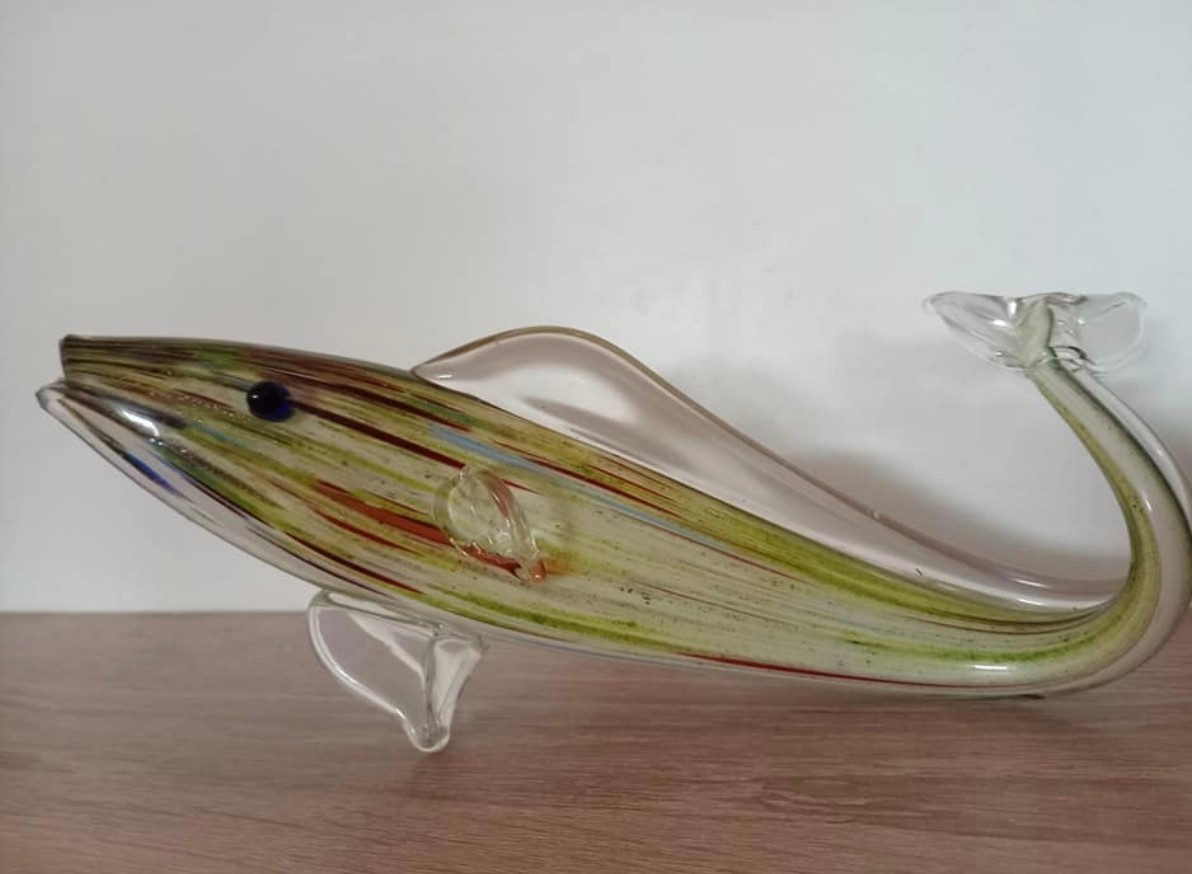 RARE Vintage Novy Bor Art Glass Fish Figurine Czech Bohemia 24cm -FedEx Shipping