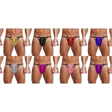 Mens Metallic Shiny Thong Underwear Bulge Pouch T-back Strappy G-string Lingerie