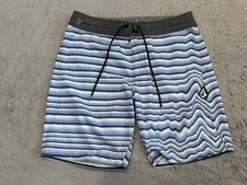 Volcom Stoneys Board Shorts Mens 30 Blue Striped Speckled Surf Swim Athletic