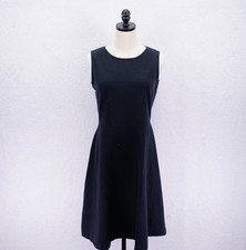 Talbots -Medium- Black Sleeveless Fit & Flare Dress Ribbed Back Zipper Cotton Po