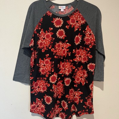 LuLaRoe Colorful 3/4 Sleeve Randy Shirt Size M medium red black gray floral