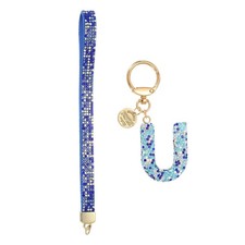 Initial Letter U Keychain for Women Rhinestone Alphabet Keychain, Blue