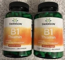 Swanson Vitamin B1 Thiamin 100 mg 2X 250 Capsules Energy and Metabolism Health