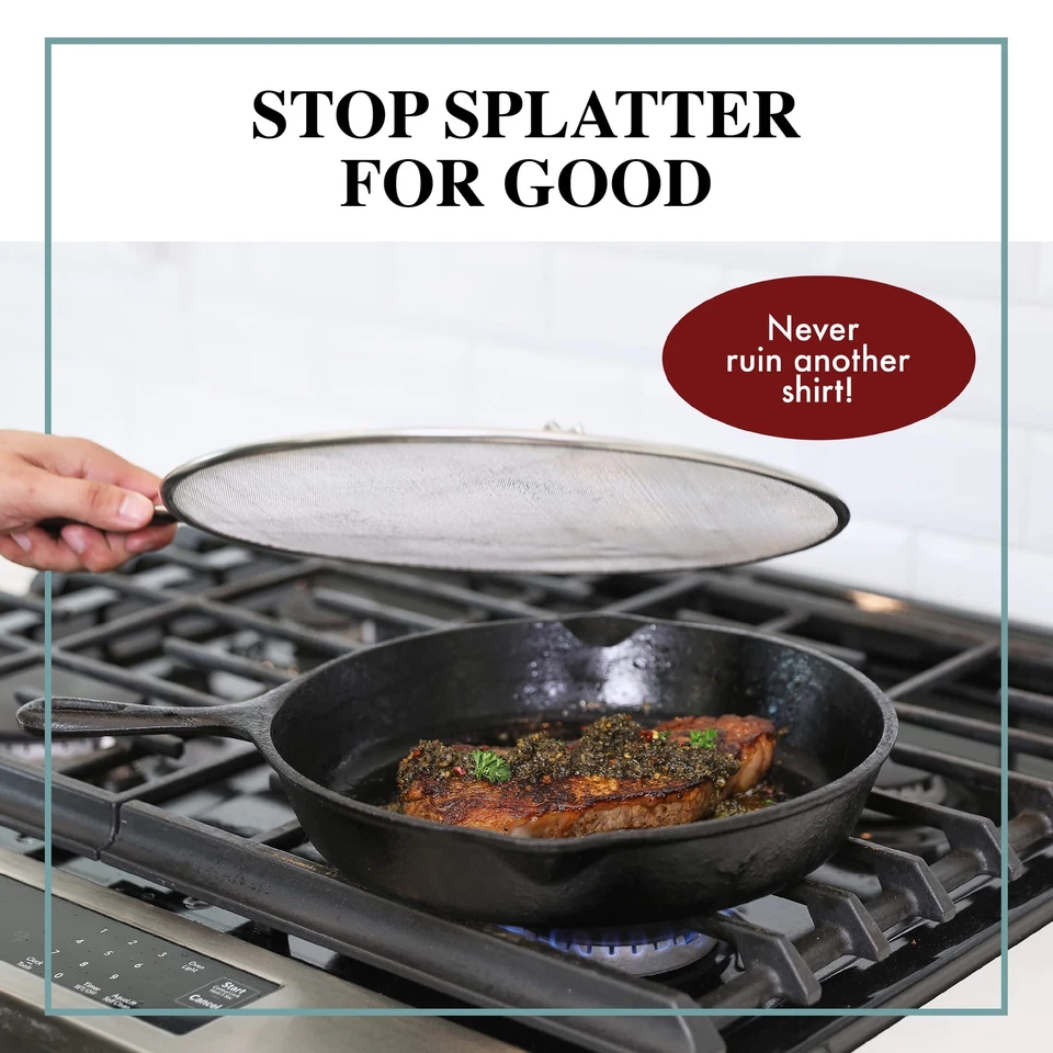 Splatter Screen for Frying Pan - 13 Inch Stainless Steel Grease Splatter Guard - Image 3 of 4