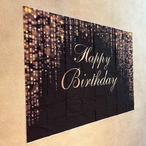 Happy Birthday Backdrop 7x5 Rose Gold Black Glitter Photography Background Party