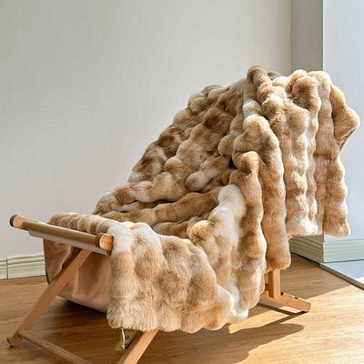 Premium Tie-Dye Faux Fur Rabbit Plush Sofa Blanket