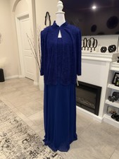 NWT Alex Evenings Royal Blue Beaded Evening Dress with Jacket Size 14W