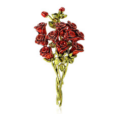Sparkly Enamel Red Rose Flowers Bouquet Brooch Pin Spring Summer Jewelry Gift