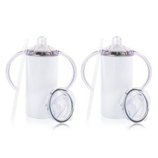 2 Pack Sublimation Blank Sippy Cup Tumblers with Handles Straight Stainless S...